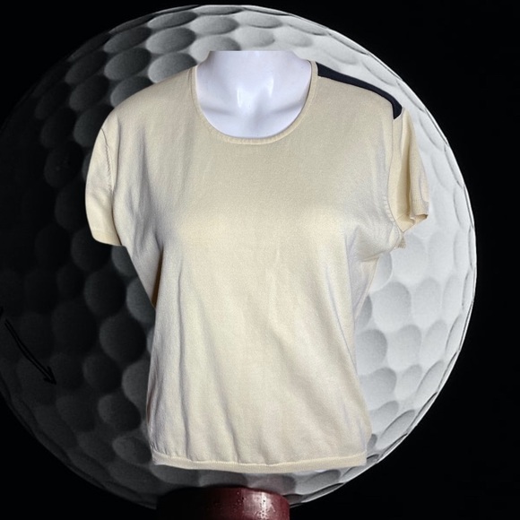 Jamie Sadock Pale Yellow Short Sleeve Silk Blend Sweater Size L - Picture 1 of 7